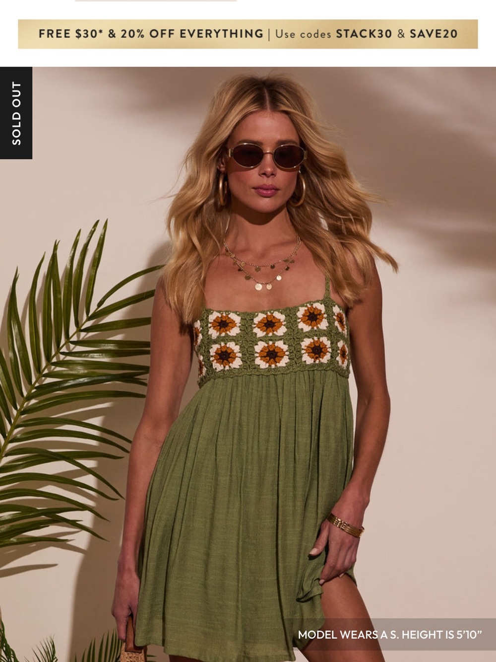 Vici Olive Green Crochet-Embellished Mini Dress